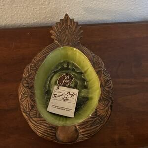 Vintage Treasure Craft of Hawaii Pineapple Ashtray Green Brown Glazed Ceramic